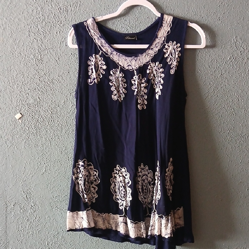 Elegant Navy Tunic with White Embroidery
